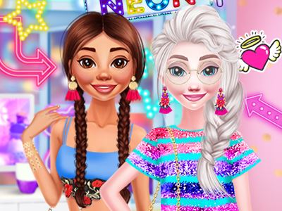 Neon lights took over outfits in this new and awesome dressup game called Princesses Neon Fashion! H